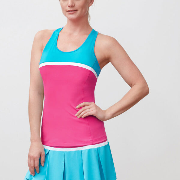 Fila Sweetspot Colorblocked Tank Women's Tennis Apparel Raspberry Rose/Blue Atoll/ White, Size XL