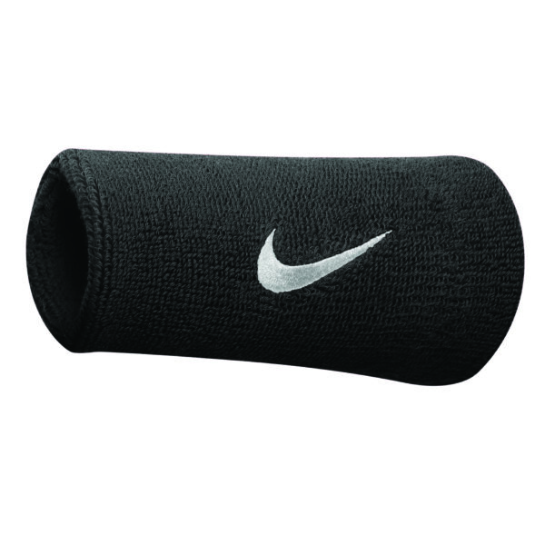 Nike Swoosh Doublewide Wristbands, Black/White Tennis