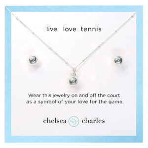 Silver Tennis Charm Necklace and Earrings Gift Set - Chelsea Charles Jewelry Clubs