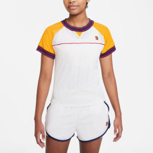 Nike New York Slam Top Fall 2021 Women's Tennis Apparel White/University Gold, Size Large