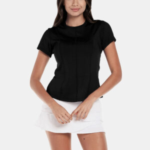 Lucky in Love Center Court Short Sleeve Women's Tennis Apparel Black, Size XS