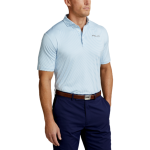 Classic Fit Striped Short Sleeve Polo Shirt, Light Blue - RLX Golf Short Sleeve Top