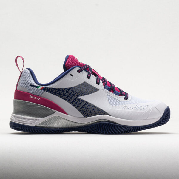 Diadora Blushield Torneo 2 Clay Women's Tennis Shoes White/Blueprint/Pink Yarrow Size 9.5 Width B - Medium