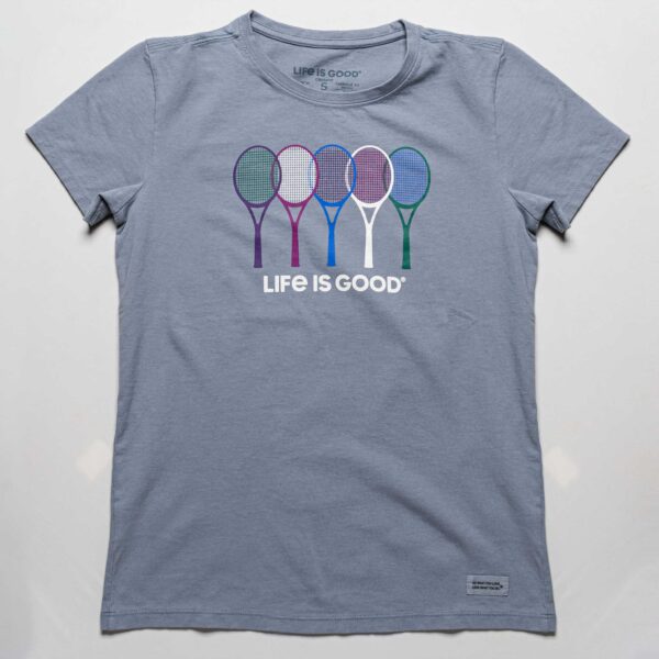 Life is Good Tennis Spectrum Short Sleeve Tee Women's Tennis Apparel Stone Blue, Size XS