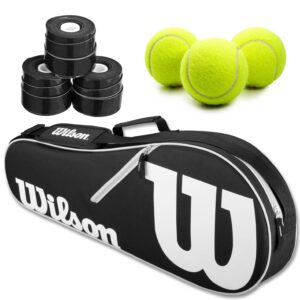 Wilson Advantage II Tennis Bag (Black) + 3 Black Overgrips + 3 Tennis Balls