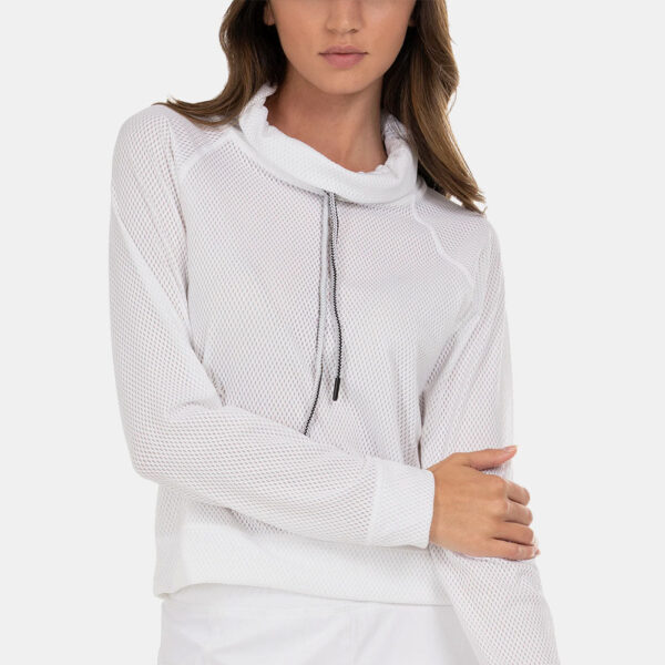 Lucky in Love High Neck Pullover Long Sleeve Women's Tennis Apparel White, Size Small