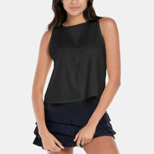 Lucky in Love Pleats Please Tank Women's Tennis Apparel Black, Size Medium