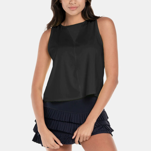 Lucky in Love Pleats Please Tank Women's Tennis Apparel Black, Size Medium