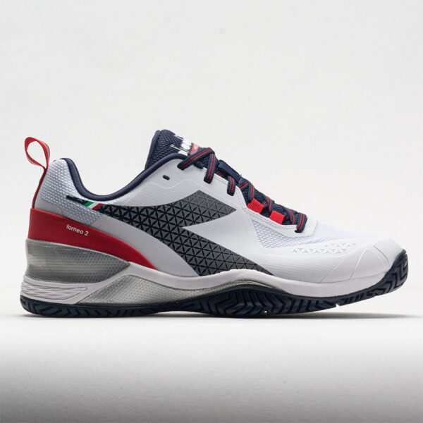 Diadora Blushield Torneo 2 AG Men's Tennis Shoes White/Blue Corsair/Fiery Red Size 12.5 Width D - Medium