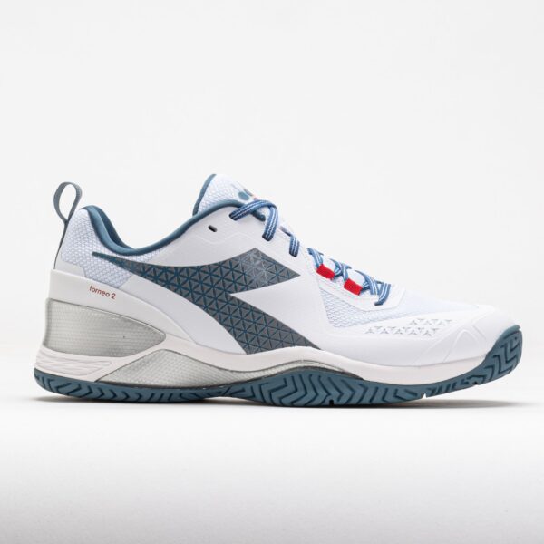 Diadora Blushield Torneo 2 AG Men's Tennis Shoes White/Oceanview/Salsa Size 10 Width D - Medium