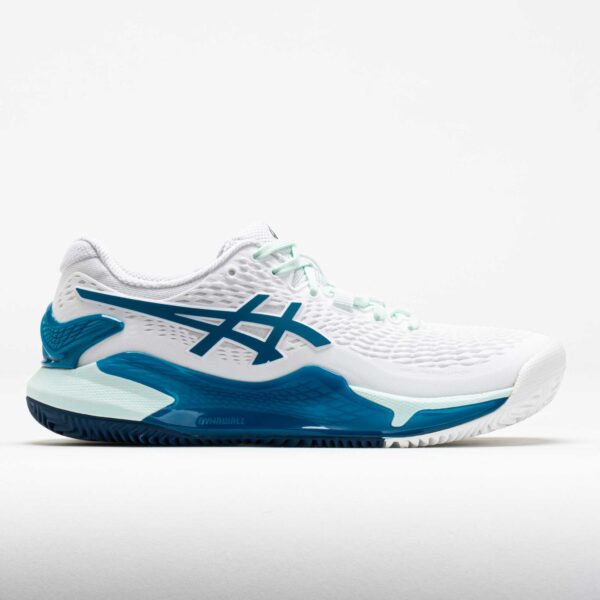 ASICS GEL-Resolution 9 Clay Women's Tennis Shoes White/Teal Blue Size 6.5 Width B - Medium