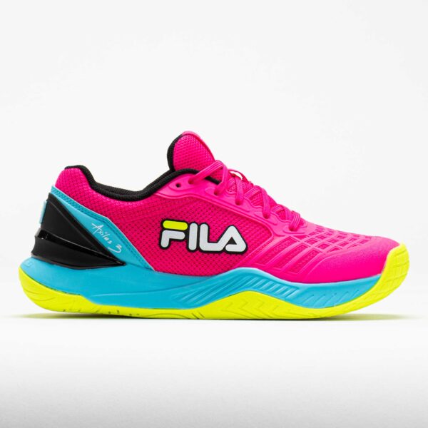 Fila Axilus 3 Energized Women's Tennis Shoes Pink Glo/Bluefish/Safety Yellow Size 9.5 Width B - Medium