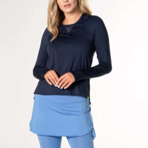 Lucky In Love LUV High Low Breezy Long Sleeve Women's Tennis Apparel Midnight, Size Medium