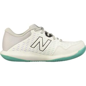 New Balance Women's 696 V4 Hard Court Tennis Shoes (White/Grey/Tidepool)