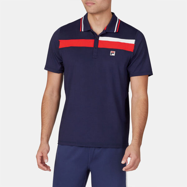 Fila Heritage Essentials Short Sleeve Tennis Polo Men's Tennis Apparel Fila Navy/Fila Red/White, Size Medium