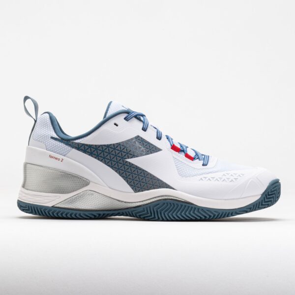 Diadora Blushield Torneo 2 Clay Men's Tennis Shoes White/Oceanview/Salsa Size 10 Width D - Medium