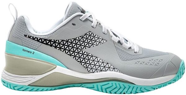 Diadora Women's Blushield Torneo 2 All Ground Tennis Shoes (Silver DD/Black/Aruba Blue)