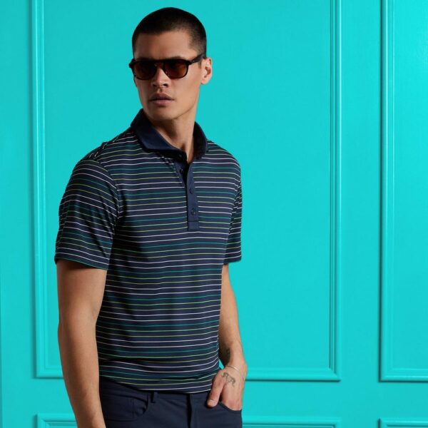 G/FORE Multi Striped Short Sleeve Pique Polo Short