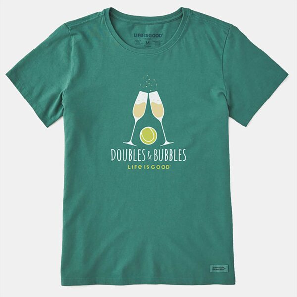 Life is Good Doubles & Bubbles Crusher-Lite Tee Women's Tennis Apparel Spruce Green, Size Large