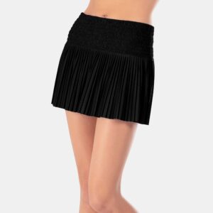 Lucky In Love Long Pleated Smocked Skirt Women's Tennis Apparel Black, Size Large