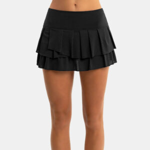 Lucky in Love Wavy Pleat Tier Skirt Women's Tennis Apparel Black, Size Large