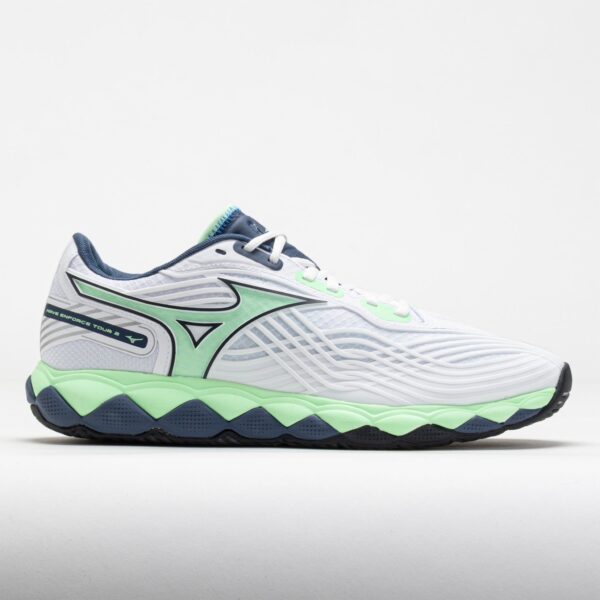 Mizuno Wave Enforce Tour 2 AC Men's Tennis Shoes White/Neo Mint Size 12 Width D - Medium